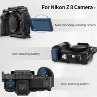 Nitze Z8 Cage for Nikon Z 8 Camera, Full Cage with Built-in NATO Rail, Dual Cold Shoes and Arca Swiss Quick Release Plate - T-N01A