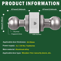 La Macaza Chrome Smart Door Knob, Fingerprint, Biometric, App Control, Great for Office, Bedroom, and More