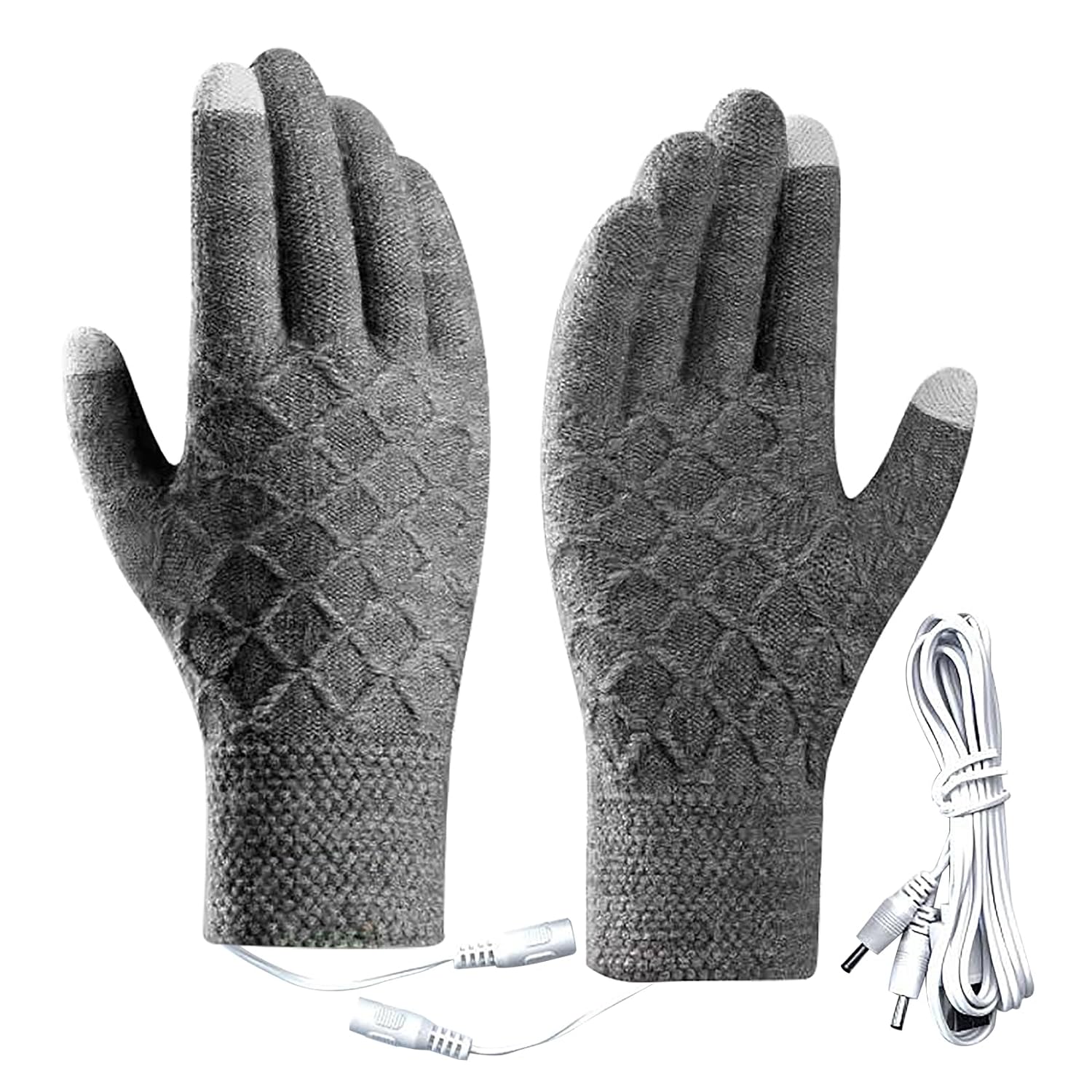 Womens USB Heated Winter Gloves Men Knitted Convertible Fingerless Gloves Electric Hand Warmer Fur Wool Thermal Cycling Mittens Half Finger Heating Work Texting Gloves Christmas Winter Gift