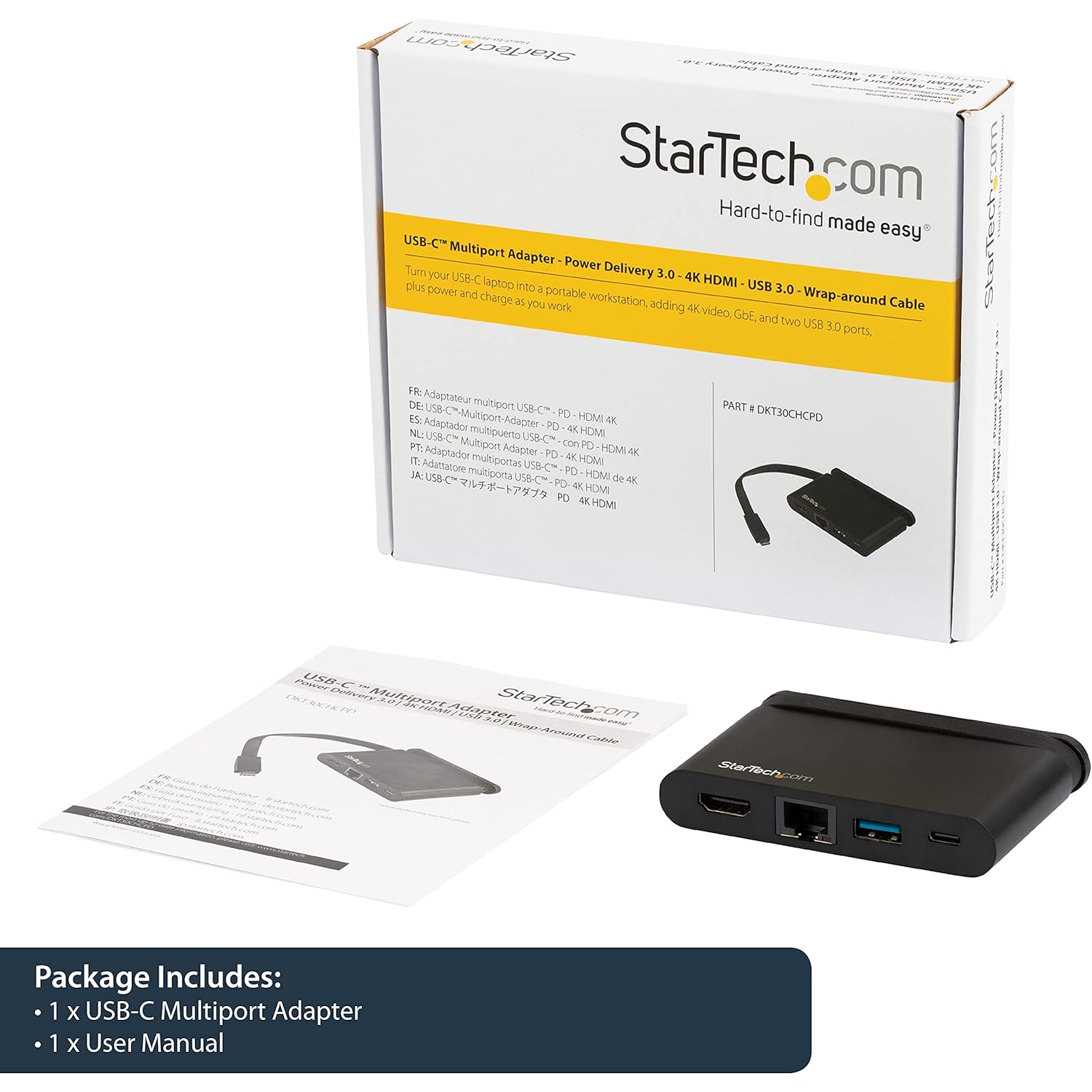 StarTech.com USB C Multiport Adapter with HDMI - 4K - Mac/Windows - 1xA + 1xC - 100W PD 3.0 (92W