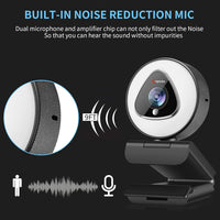 Streaming Webcam with Ring Light - 1080P Autofocus Computer Camera with Microphone Adjustable Brightness Digital Zoom Webcams for Xbox Twitch Gaming USB PC Web Camera for PC Laptop Desktop