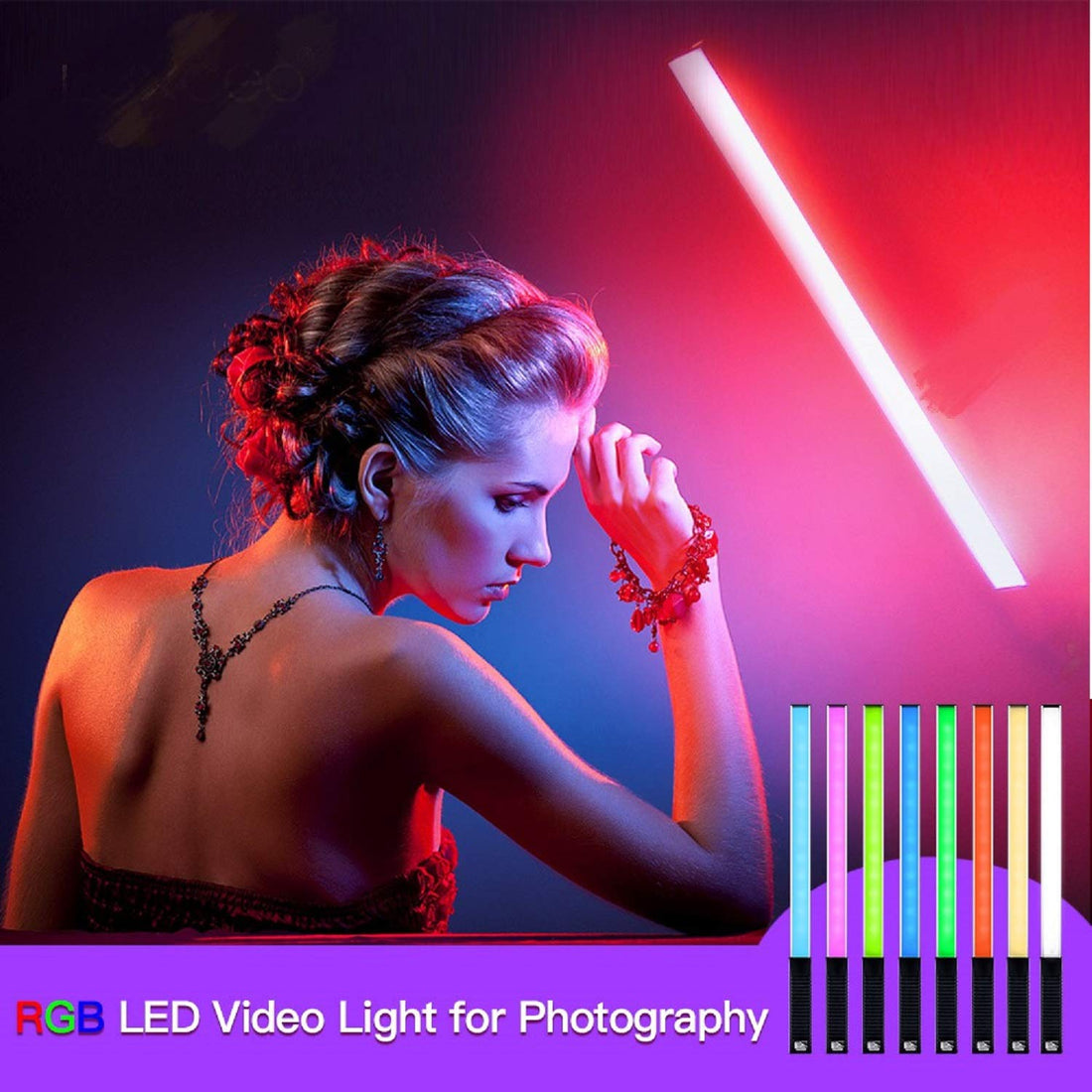 LUXCEO RGB LED Photography Lighting Portable Wand Handheld LED Video Light 1000 Lumens CRI 95+ USB Rechargeable with Remote Control, Carry Bag, Adjustable Color Temperature 3000K-6000K and 8 Colors