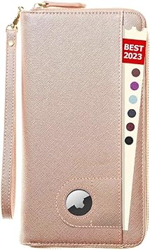 Passport Holder with Airtag Passport Wallet Travel Documents Organizer with Zipper Pocket for Women and Men, Airtag Rose Gold, Passport Holder With Airtag