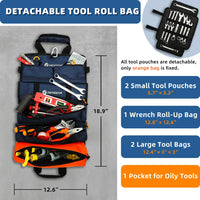 REYGEAK Tool Bag Organizer, 4 Detachable Tool Pouches, Wrench Roll Up Pouch & Oil Resistant Storage Bag, Heavy Duty Tool Bags for Mechanic/Electrician, Motorcycle Tool Roll Up Bag