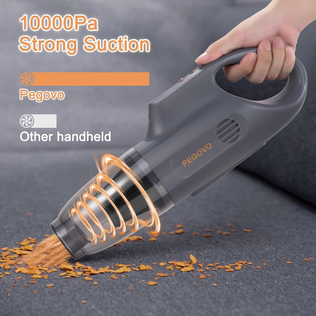 PEGOVO Hand Held Vacuuming Cordless Rechargeable-10K PA Strong Suction Car Vacuum Cordless Rechargeable,Handheld Vacuum Cordless Car Vacuum Cleaner with Pet Brush&Washable Filter