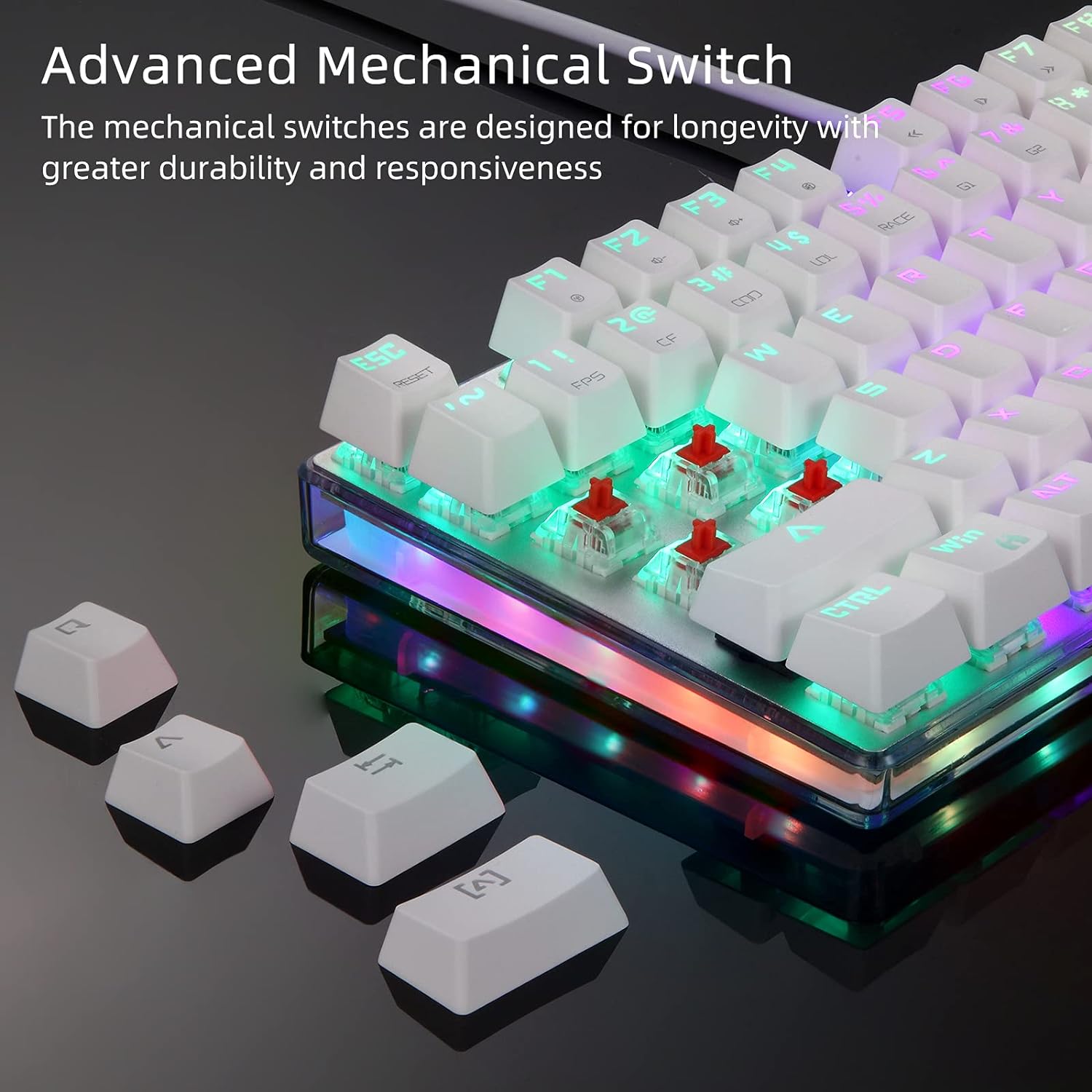 MOTOSPEED Gaming Mechanical Keyboard RGB Backlit Transparent Bottom Anti-ghosting 87 Keys,Illuminated USB Gaming Keyboard for Mac/PC/Laptop White