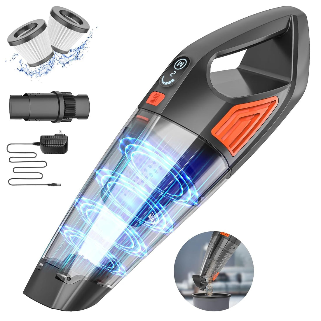 Jeshow Handheld Vacuum Cordless Car Vacuum,9KP Strong Suction Hand Vacuum Cordless,500ml Dust Box Car Vacuum Cleaner,Lightweight Rechargeable Portable Vacuum,Car/Home Handheld Vacuum Cleaner(Orange)