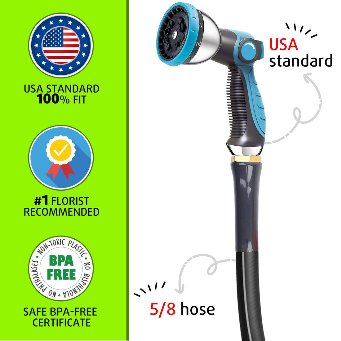 Garden Hose Nozzle Sprayer Heavy Duty - Features 10 Spray Patterns, THUMB CONTROL On Off Valve for Easy Water Control