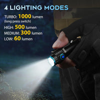 ULTRAFIRE Mini Flashlight, 1000 High Lumens Pocket EDC Flashlight, Small Flashlight with Super Bright XPH50 LED, USB-C Rechargeable - Your Ideal Companion for Night Walks and Outdoor Activities
