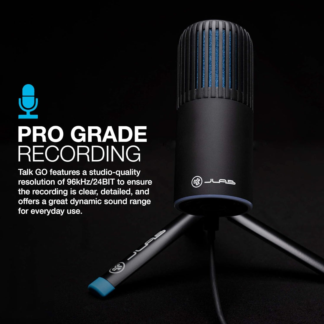JLab Audio Talk Go USB Microphone | USB-C Output | Cardioid or Omnidirectional | 96k Sample Rate | 20Hz - 20kHz Frequency Response | Volume Control and Quick Mute | Plug and Play