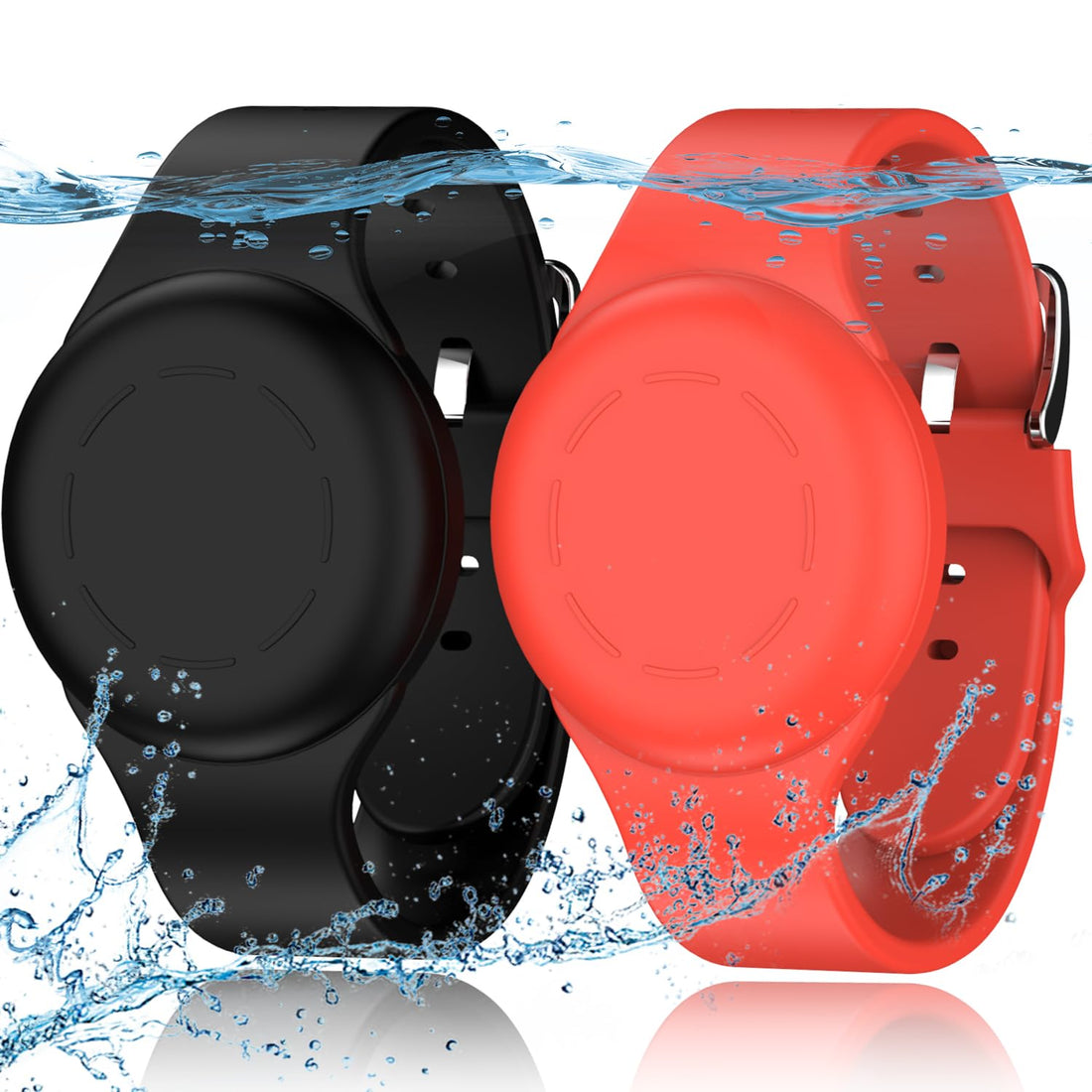 R-fun Waterproof Air Tag Bracelets for Kids [2 Pack] Compatible with Apple Air Tag Finders with Soft Silicone,Anti Lost GPS Item Finders Case Cover for Kids,Black/Red