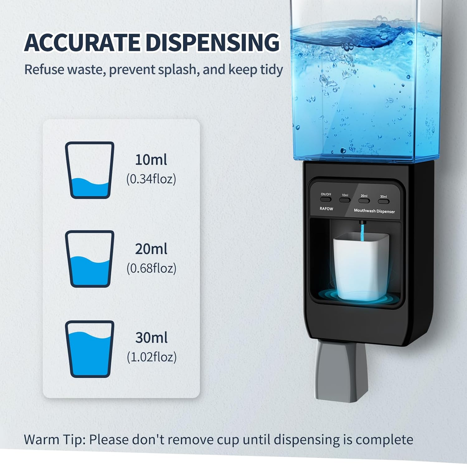 Automatic Mouthwash Dispenser Touchless 650mL/21.98Oz - Rechargeable Mouth Wash Dispensers with Magnetic Cups, 3 Dispensing Levels, 1800mAh Rechargeable Battery Long Standby Time - for Kids and Adults