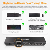 TESmart 4 Port DisplayPort 4K@60Hz Ultra HD 4x1 DP KVM Switcher with 4 Pcs 5ft KVM Cables + 4 DP Cables Supports USB 2.0 Devices Control up to 4 DP Port Devices (Grey)