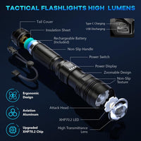 MOKURA Flashlights High Lumens Rechargeable 90000 Lumens LED Flashlight Super Bright Powerful with 5 Modes Tactical Flashlight Waterproof for Camping Hiking Fishing, 2Pack