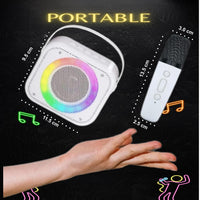 DND FuN Portable Karaoke Machine for Kids & Adults, Portable Bluetooth Speaker with Two Wireless Microphones, Lights and Effect Sounds. Best Gift for Boys and Girls (White)