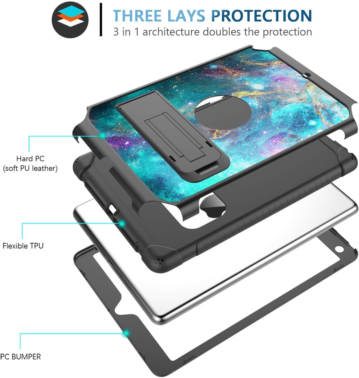 BENTOBEN iPad Air 2 Case, iPad 6th/5th Generation Case, iPad 9.7 2018/2017 Case, iPad Pro 9.7 Case, Glow in The Dark 3 in 1 Shockproof Kickstand Protective Girls Women Boys Men Tablet Cover, Nebula