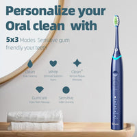 Hyslor Electric Toothbrush, Sonic Electric Toothbrush for Adult, 330 Days Use on One Charge, 5 Modes 3 Intensity Levels, Pressure Sensor, 2 Minute Timer, 30 Second Interval, Smart Memory Mode, IPX7