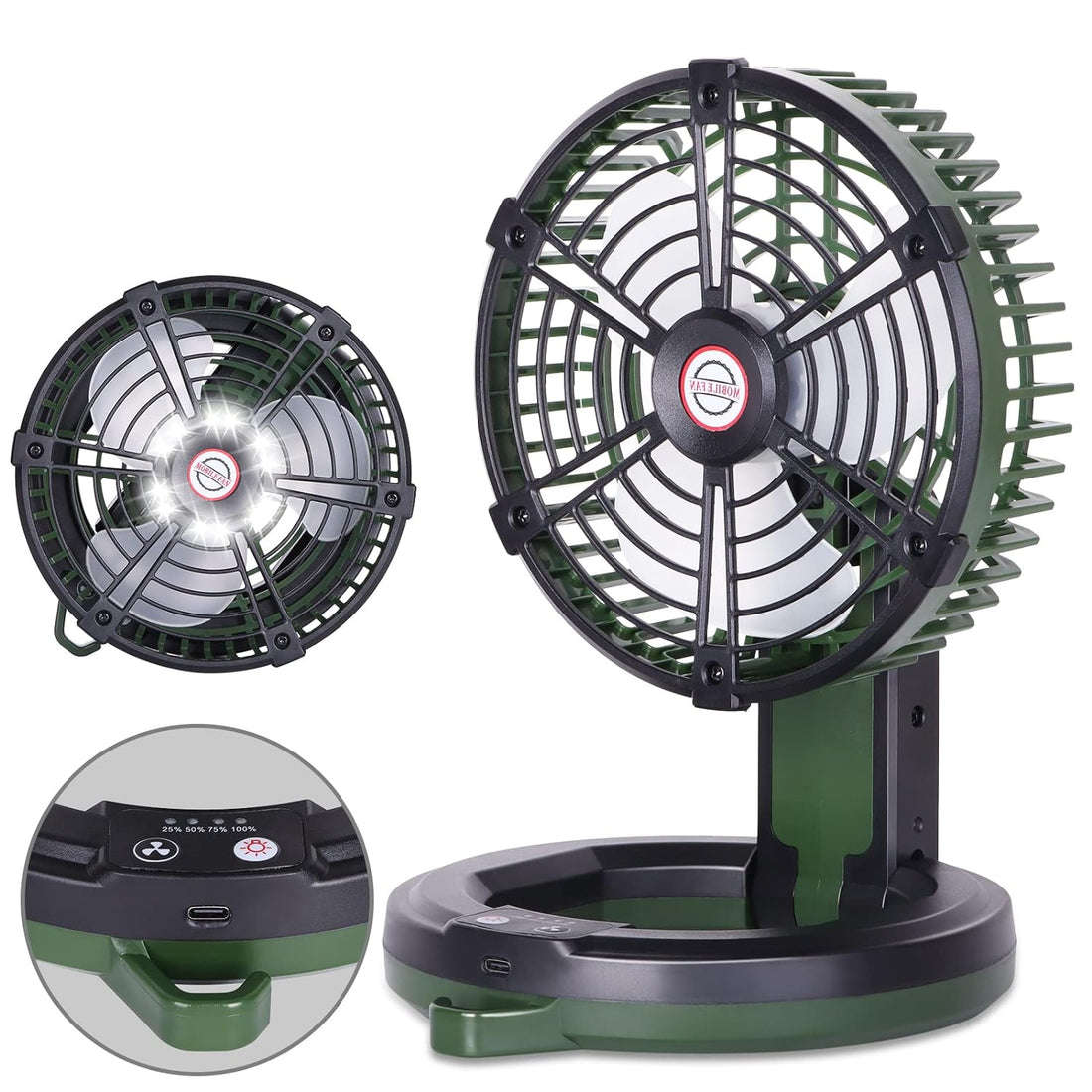 TDLOL Camping Fans Portable Rechargeable Fan with LED Lantern,5200mAh Portable Camping Fan Rechargeable,Up to 25 hours,Personal Desk Tent Fan for Office,Home, Green X90…