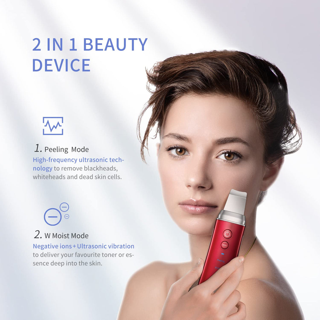 Ultrasonic Skin Scrubber Skin Spatula, COSBEAUTY Versatile Skincare Device for Exfoliating | Blackhead Remover Tool | 28Khz Vibrations, Wireless Charging, IPX5 Waterproof(CB-035, Red)