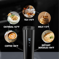 GEEZO Heated Coffee Mug, Temperature Control Smart Coffee Cup, Electric Portable Travel Coffee Milk Water Warmer Cup, with Long Lasting Rechargeable Battery & LCD Display