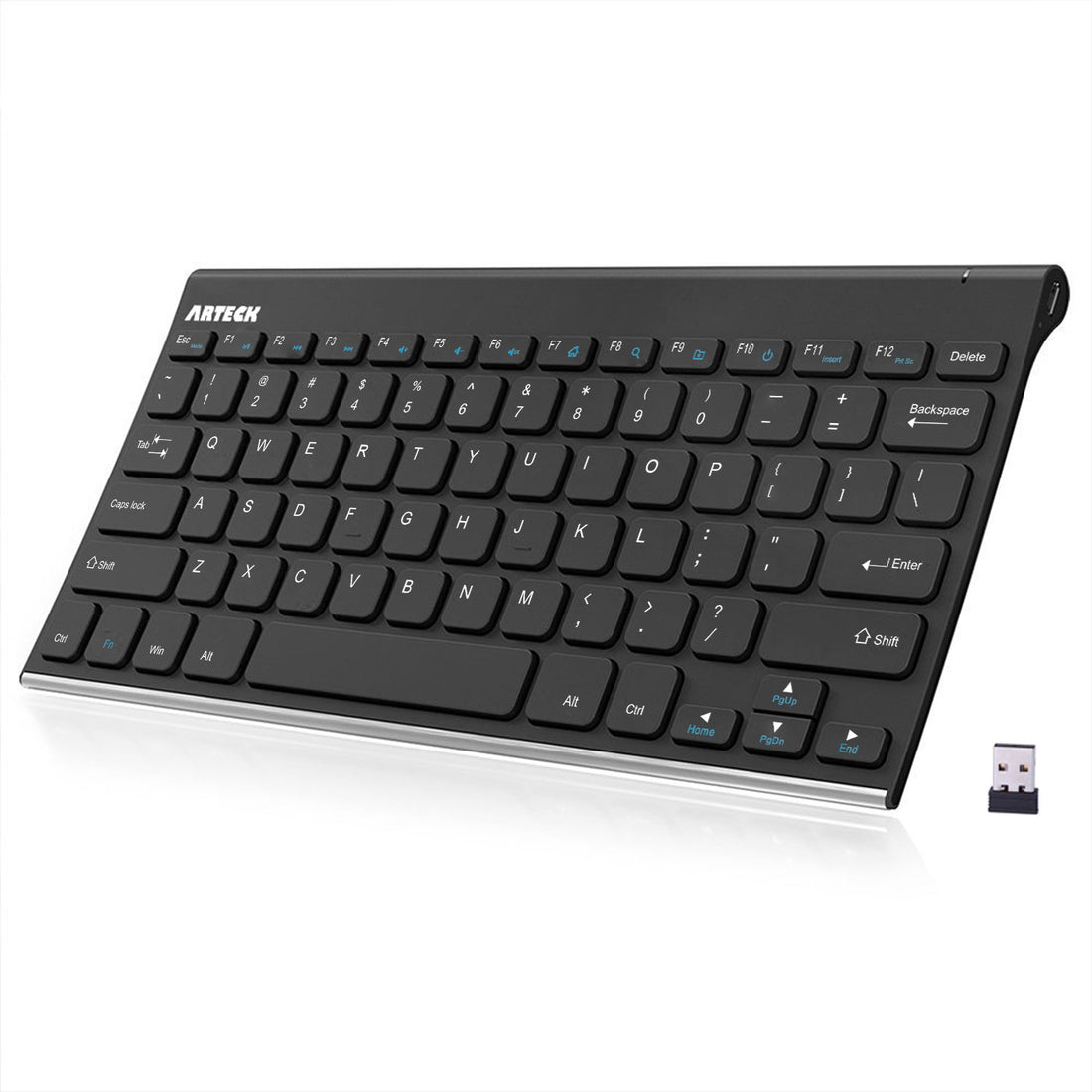 Arteck 2.4G Wireless Keyboard Stainless Steel Ultra Slim Full Size Keyboard for Computer / Desktop / PC / Laptop / Surface / Smart TV and Windows 10 / 8 / 7 / Vista / XP Built in Rechargeable Battery
