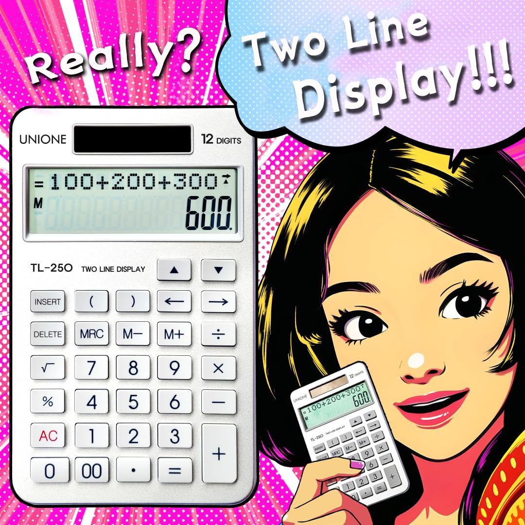 UNIONE Two Line Display, Desktop Calculator. History Function, Desktop Business Calculator with LCD Display Screen