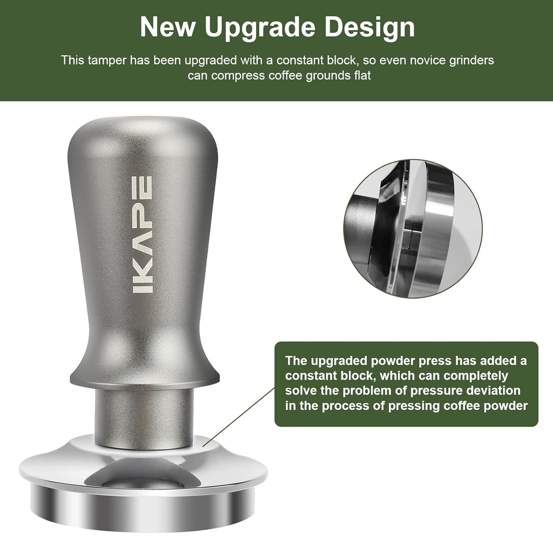 IKAPE 58mm Espresso Tamper, Premium Barista Coffee Tamper with Calibrated Spring Loaded, 100% Stainless Steel Base Tamper Compatible with Espresso Machine Rancilio, Gaggia Bottomless Portafilter