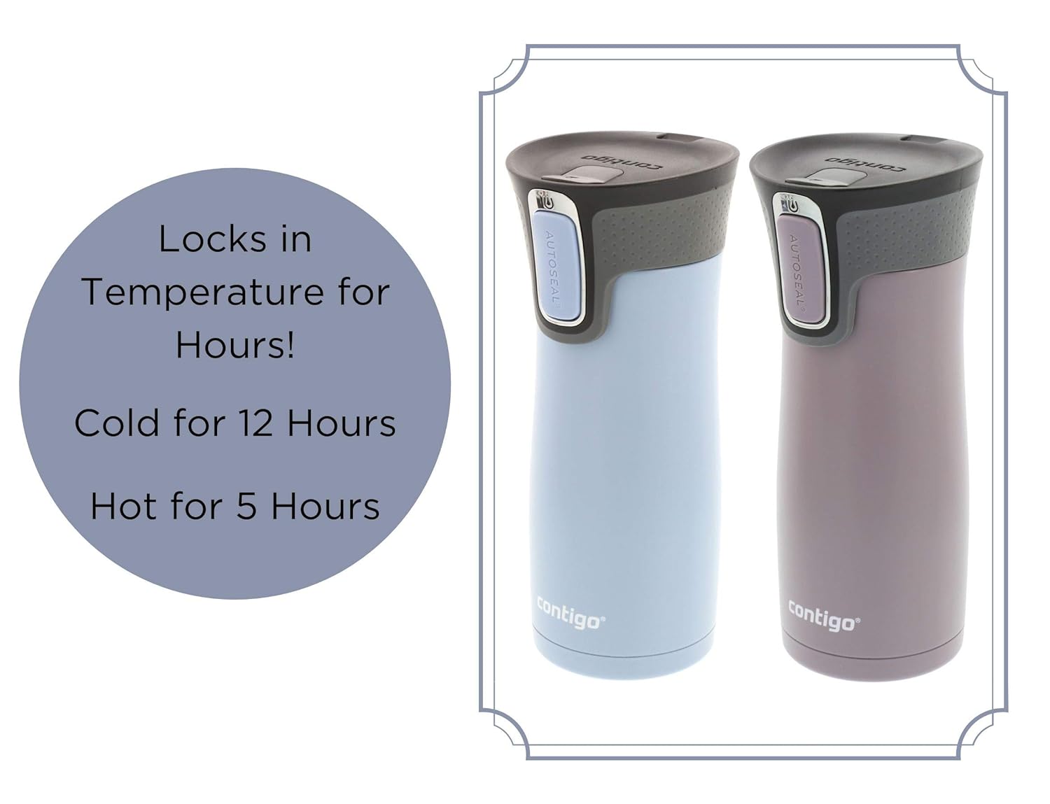 Contigo AUTOSEAL West Loop Vacuum-Insulated Stainless Steel Travel Mug, 16 oz, 2-Pack, Earl Grey/Dark Plum