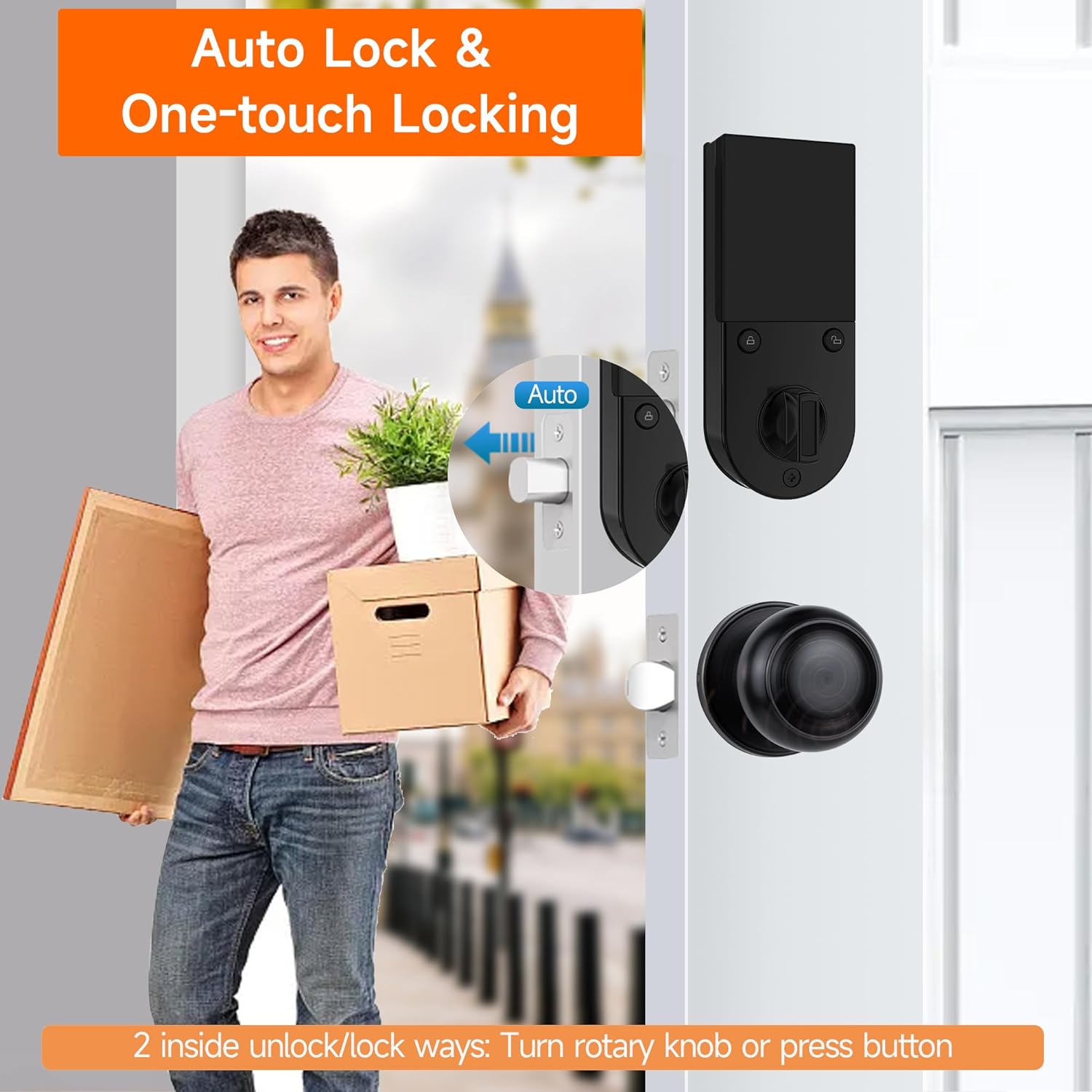 BEBASIA Fingerprint Door Lock, Keyless Entry Door Lock, Smart Door Lock, Front Door Lock Set, Door Knob with Keypad Deadbolt, Auto Lock, Waterproof, Easy Installation, Aged Bronze