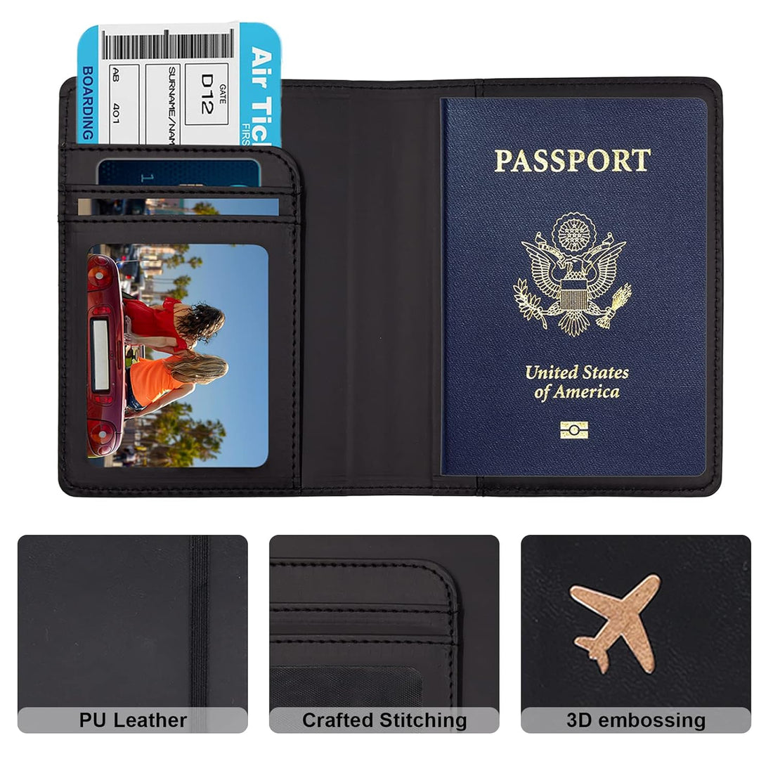 Deziliao Passport and Vaccine Card Holder Combo, PU Leather Passport Holder with Vaccine Card Slot, Passport Wallet for Men and Women, Black, Basic