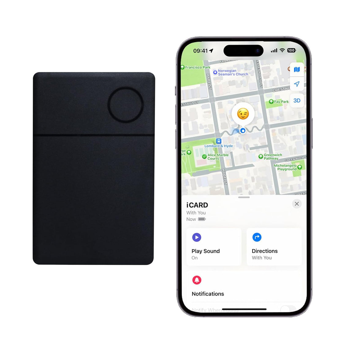 Smart Wallet Finder Thin Bluetooth Bag, Luggage Tag Anti-Loss Device Tracker Slim iCard Locator iOS Compatibility and Find My App Integration (Black)