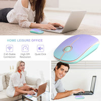 Unipows Wireless Mouse - 2.4G Slim Portable Computer Mouse with Nano Receiver, Less Noise Mobile Optical Mice for Notebook, PC, Laptop, Computer, Mac (Gradient Mint Green to Purple)