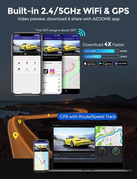 AZDOME 5G WiFi 4K Dash Cam for Car, Free 64GB Card 4K+1K Dual Dash Camera Front and Rear, 3.19“ IPS Screen On-Dash Cameras, 170° Super Night Vision Built-in GPS 24H Parking Mode for Truck, Black