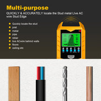 Stud Finder Wall Scanner 5 in 1 Upgraded Electronic Wall Scanner with Intelligent Microprocessor Chip,Batteries, Spirit Level Wood Metal and AC Wire Detection, HD LCD Display and Audio Alarm (Yellow)