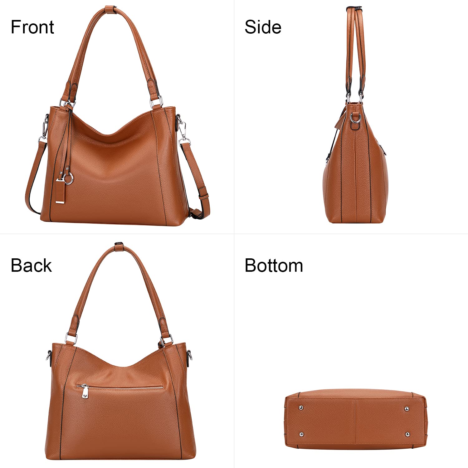 Over Earth Soft Leather Handbags for Women Shoulder Hobo Bag Large Tote Crossbody Bag, 10-orange Brown, Large Size
