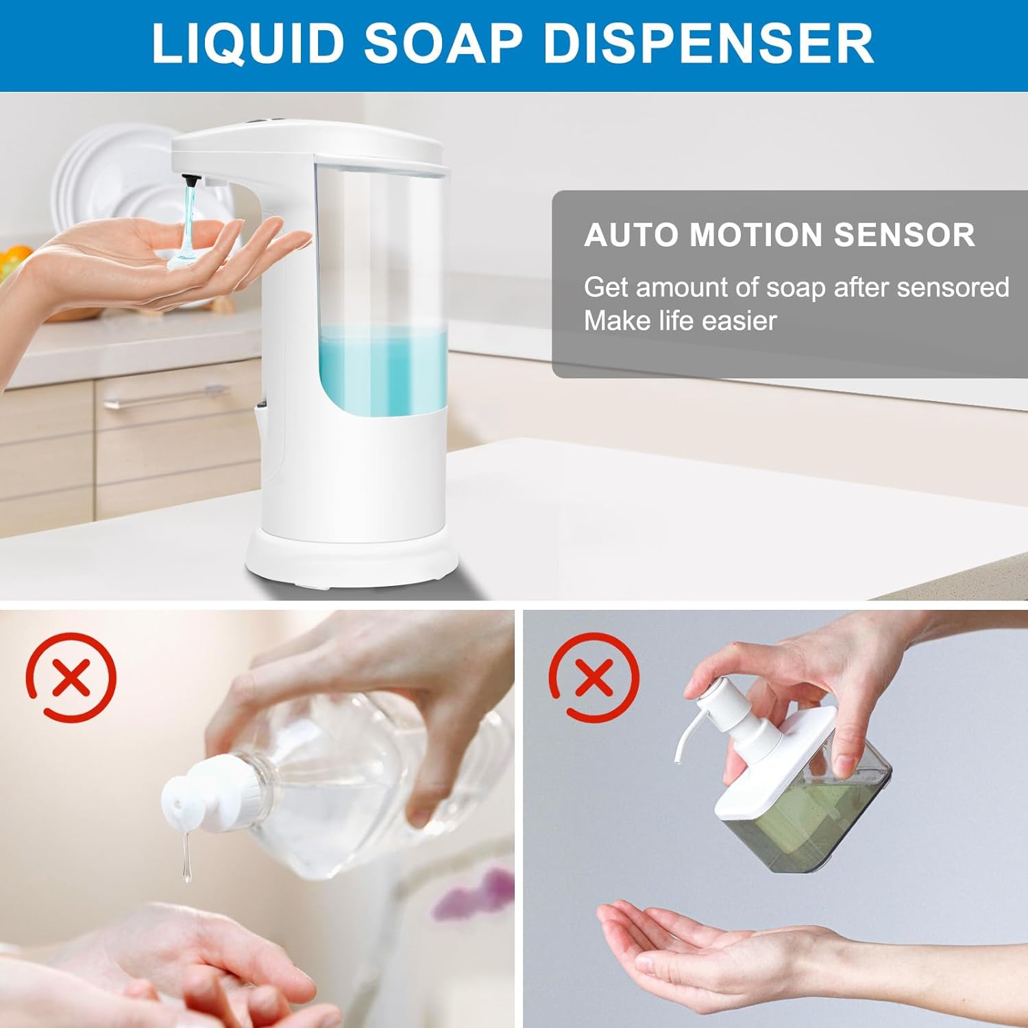 Obsoorth Automatic Soap Dispenser Waterproof Touch-Free 12.5oz Volume Control Adjustable Sensor Soap Pump for Kitchen Sink Bathroom Shower Room (White)