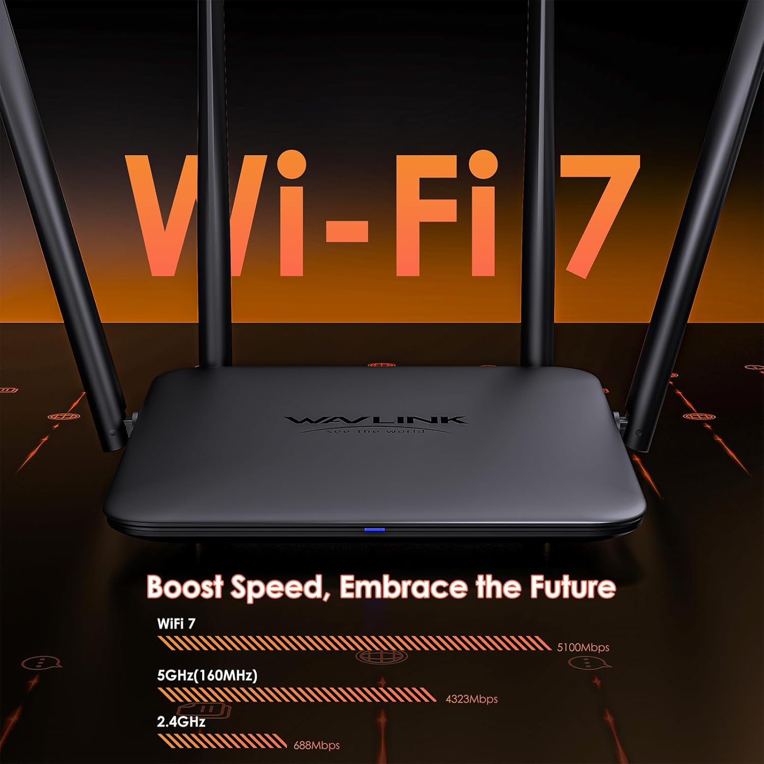 WAVLINK BE5100 WiFi 7 Router: 2026 Dual Band Gaming Router – Side View