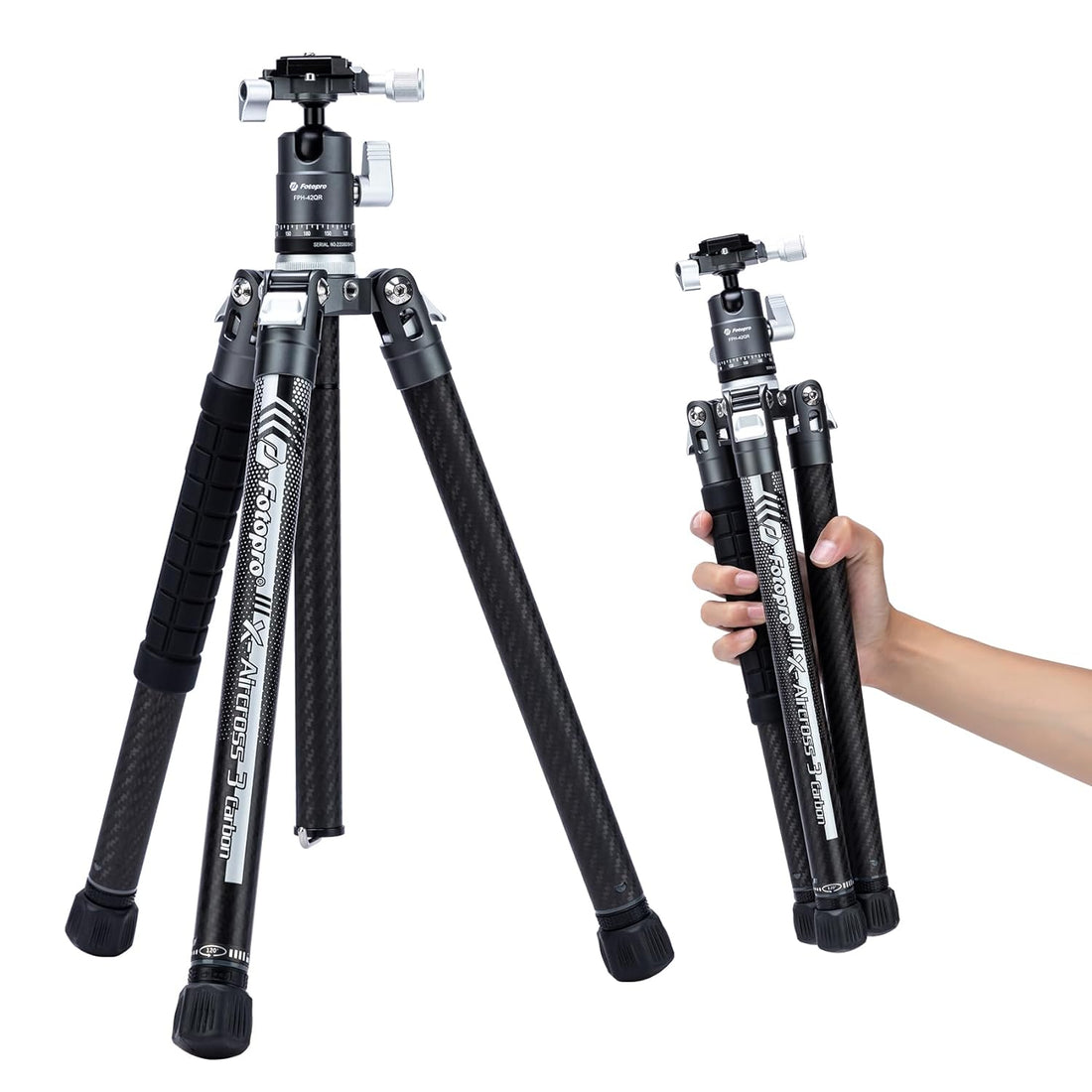 Fotopro 62Inch Lightweight Travel Camera Tripod with Monopod 360 Ball Head Extendable Stable 2.07lbs Ultra Light Professional Carbon Fiber Tripod for Camera DSLR Max Loads Up 22lbs X-Aircross3 Grey