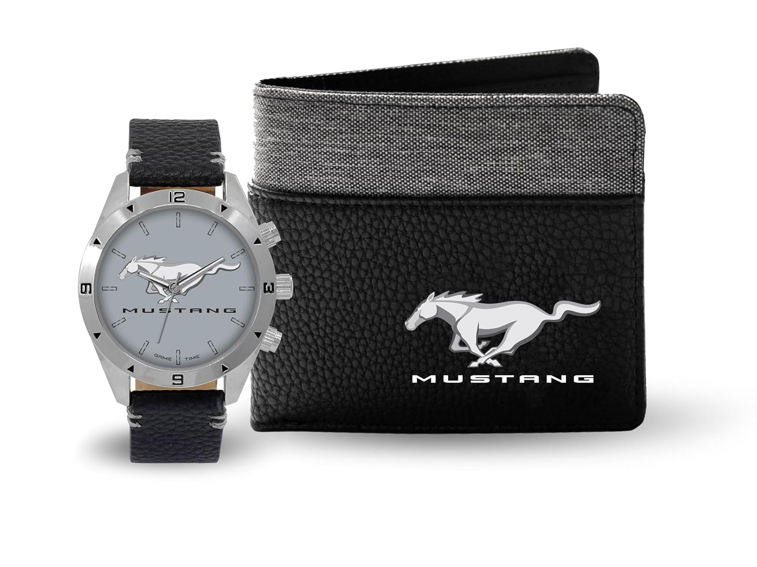 Game Time Ford Mustang Men's Gift Set - Pony Watch and Wallet, Gray