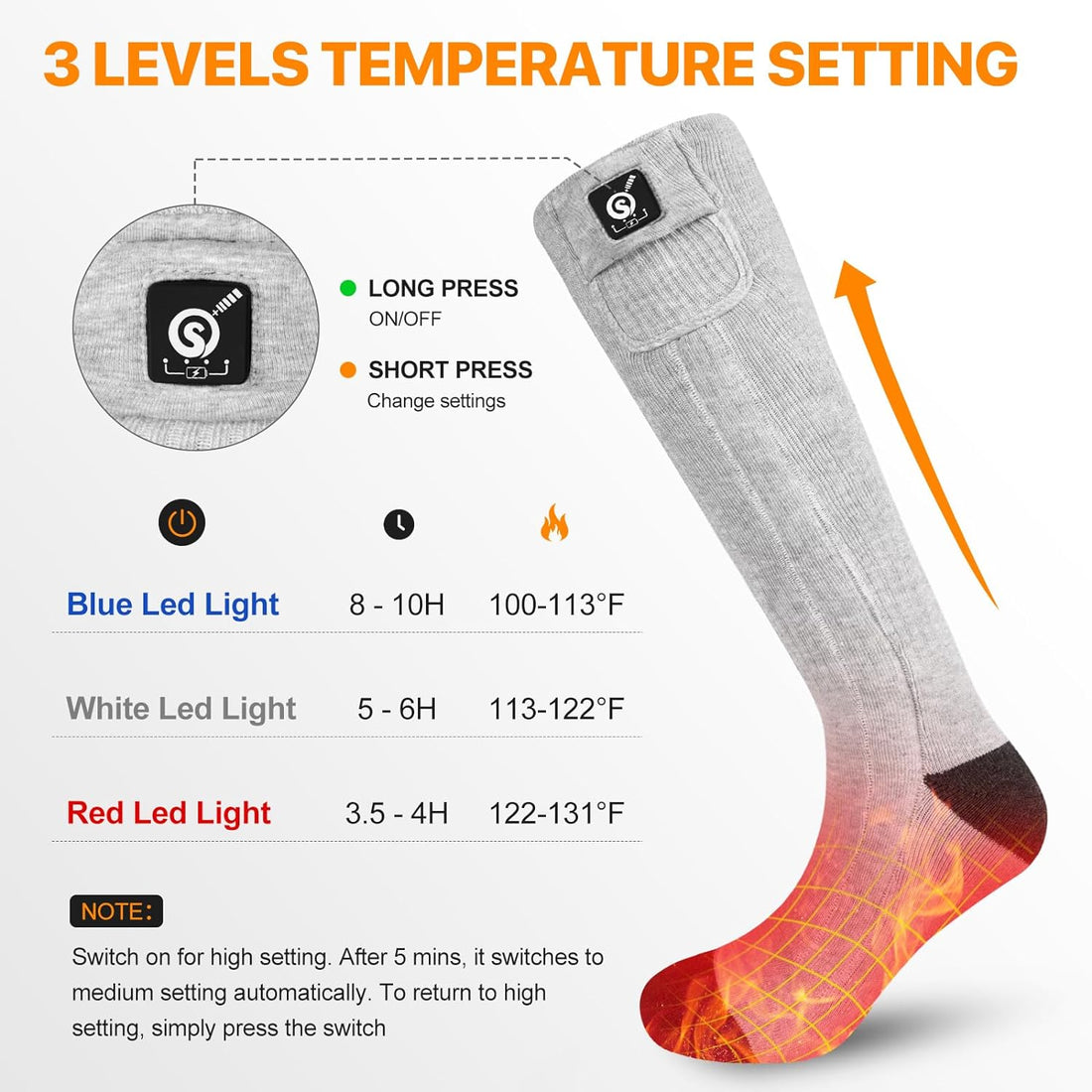 SNOW DEER Upgraded Heated Socks,Electric Rechargeable Battery Heating Socks for Men Women,Winter Ski Hunting Camping Hiking Riding Motorcycle Warm Cotton Socks Foot Warmer