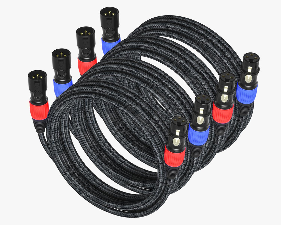 BRIDGEE XLR Microphone Cables (4-Pack 10ft),Braided Premium Balanced XLR Cable 3-Pin Male to Female