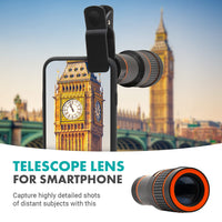 Movo SPL-ST 12X Zoom Telescope Smartphone Lens Adapter and Monocular- Clip-on Telephoto Lens for Phone with Removable Monocular Eye Cup- Telescope and Phone Camera Lens for Photography and Videography