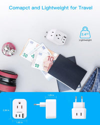 European Travel Plug Adapter, International Plug Adapter, Italy Spain Power Adapter, 2 Outlets 2 USB C Ports, Type C Adapter Travel Cruise Essentials for Amercian US to Most Europe France Germany EU