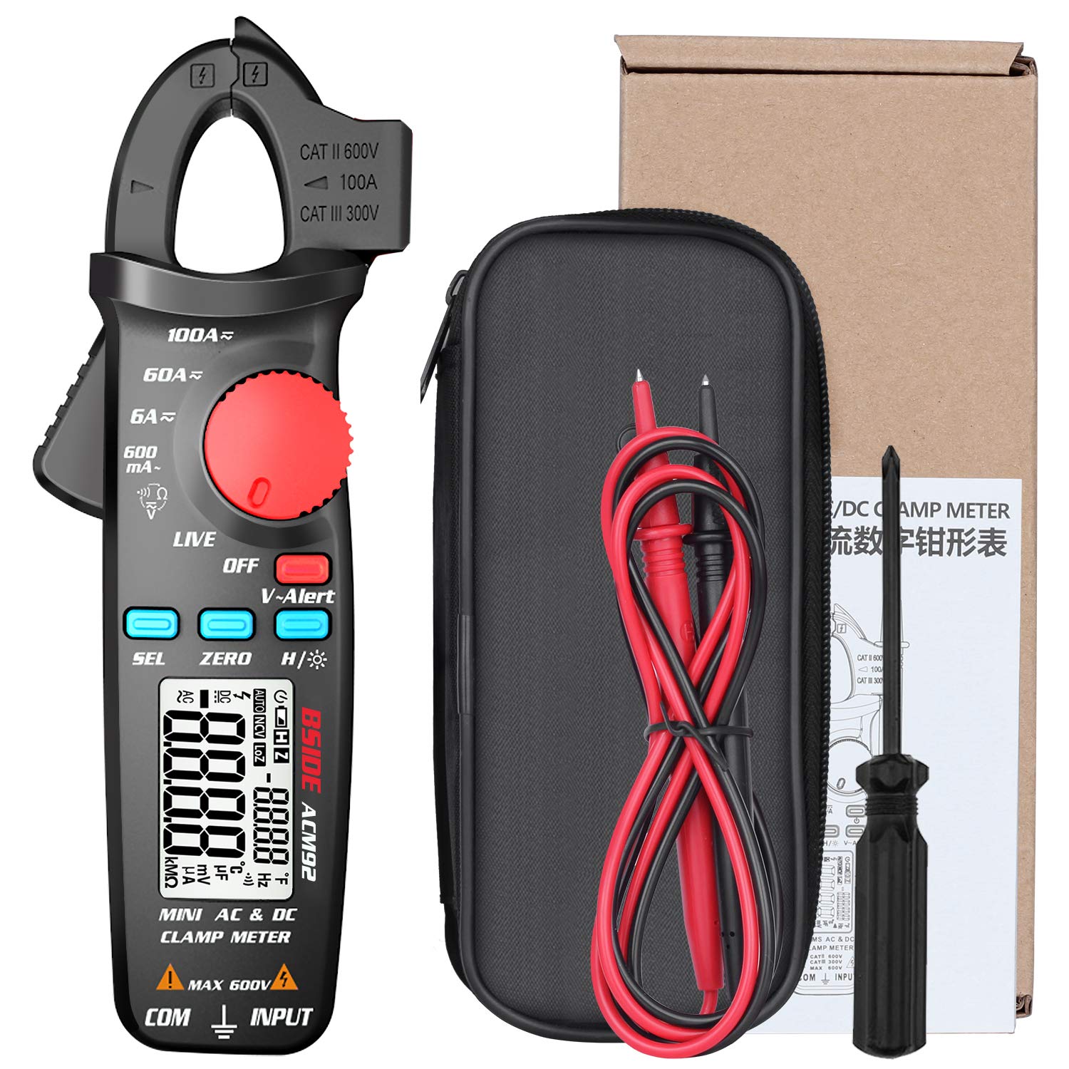 ACM92 Mini Clamp Meter AC DC Current 100 Amp Auto Range Digital Multimeter Frequency Tester Non-Contact Voltage Detection