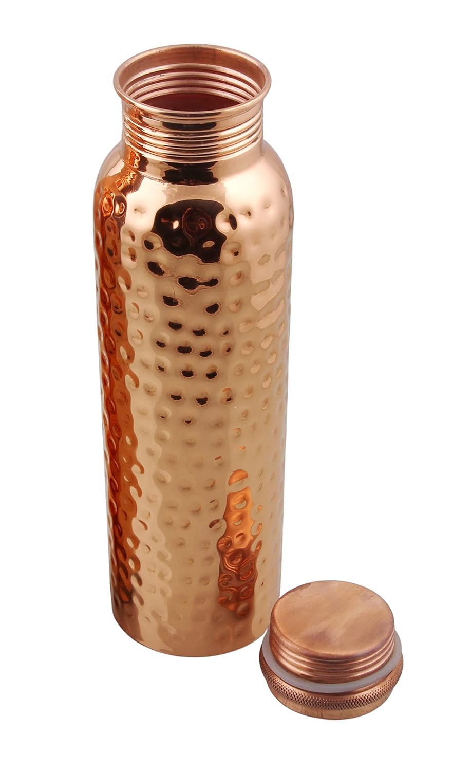 More-Eco Ayurvedic Pure Copper Water Bottles For Drinking Set Of 2 Pcs Hammered Shiny Finish And Plain Matte Finish Ayurveda Health Pitcher For Sport Gym & Yoga Leak-Proof Set, Copper 950 ML Each