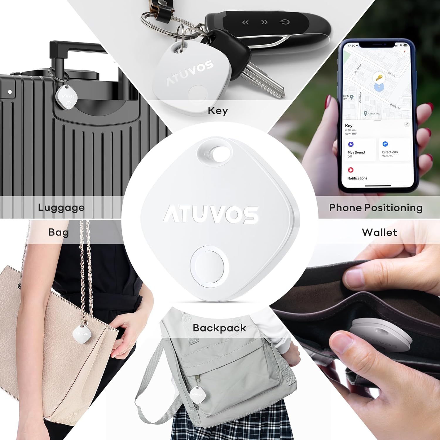 ATUVOS Bluetooth Tracker, Key Finder, Item Locator for Keys, Wallets, Luggage, up to 400ft. Range, Compatible with Apple Find My(4Pack)