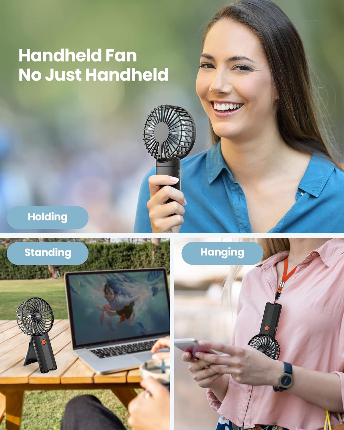 AaoLin Handheld Fan [6-15H Working Time] Foldable Hand Held Fan USB Rechargeable, 4 Speeds Portable Personal Mini Fan, Battery Operated Desk Fan for Stylish Girl Women Travel/Commute/Makeup/Office