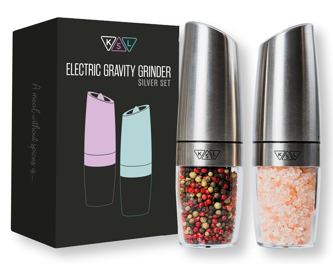 KSL Gravity Silver Electric Salt and Pepper Grinder Single (Batteries Included) - Automatic (Pack of 2)