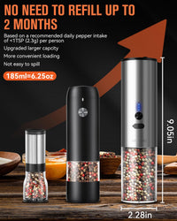 MOVNO Upgraded Electric Salt and Pepper Grinder Set-USB Rechargeable Automatic Pepper Grinder and Salt Grinder,Brushed Silver