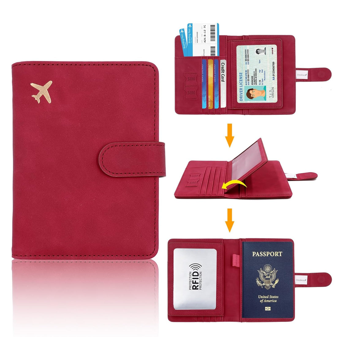 Deziliao Passport and Vaccine Card Holder Combo, PU Leather Passport Holder with Vaccine Card Slot, Passport Wallet for Men and Women…, DE0058Peach Red, Upgrade